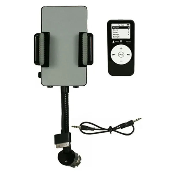 FM transmitter car charger with phone stand, front view