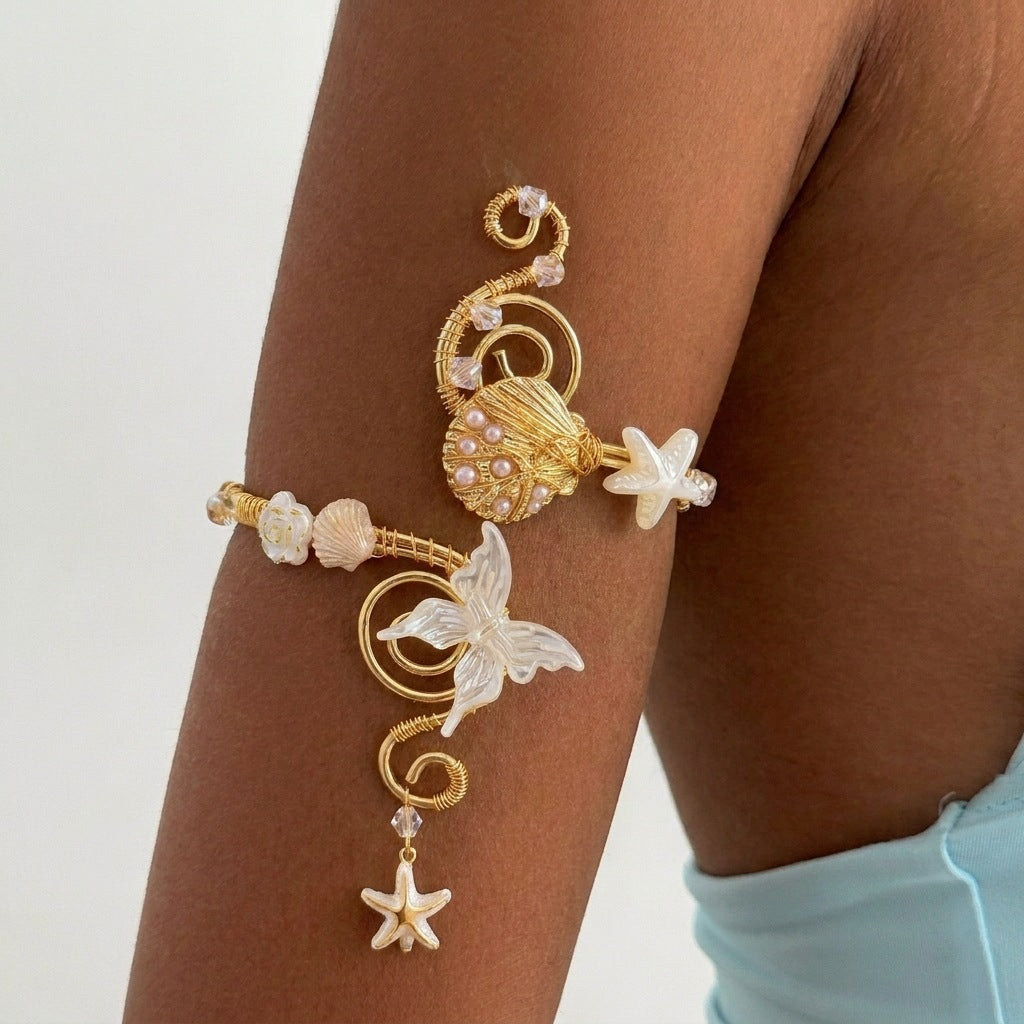 Ocean Shell Butterfly Open Arm Cuff Bracelet
