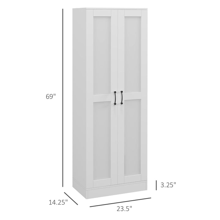 White Tall Storage Cabinet with Adjustable Kitchen Shelves