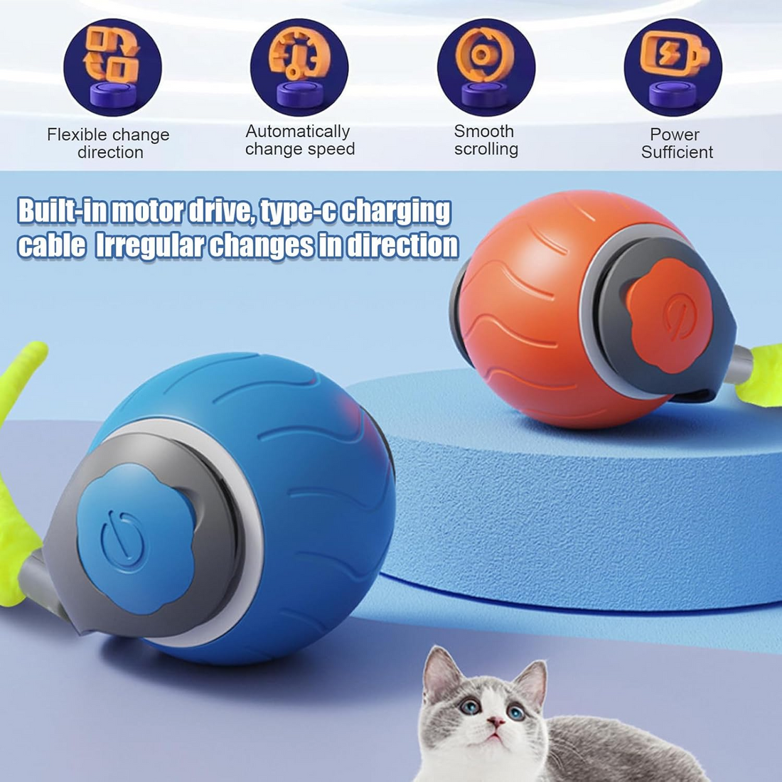 Speedy Tail Cat Toy,Interactive Cat Toy For Indoor Cats,Cat Ball Toy,Interactive Cat Toy Ball,Two Speed Adjustment, - Image 5