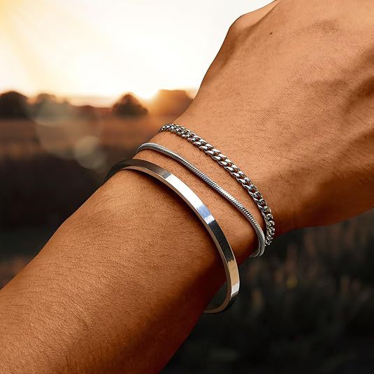 Layered Geometric Stainless Steel Bracelet Set product image 2