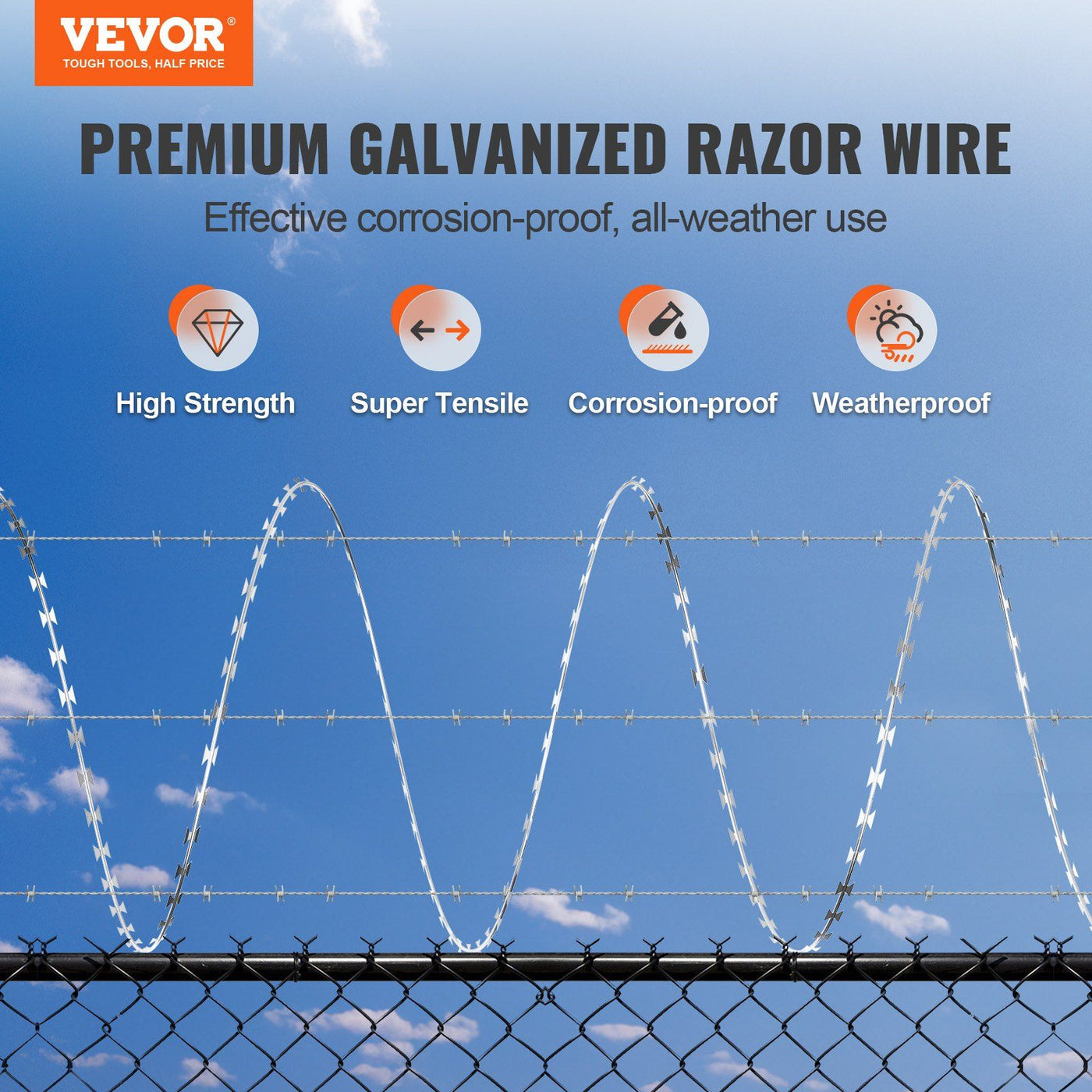 98 ft galvanized steel razor wire roll single spiral coil for perimeter fence - detail view