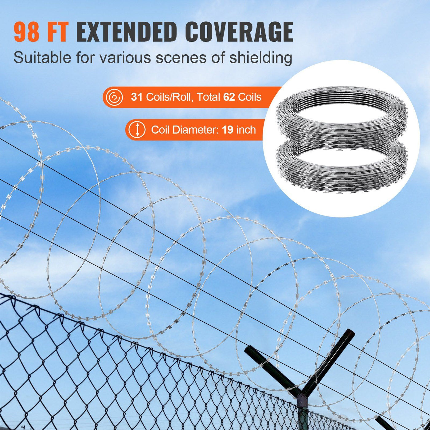 98 ft galvanized steel razor wire roll single spiral coil for perimeter fence - in-use lifestyle