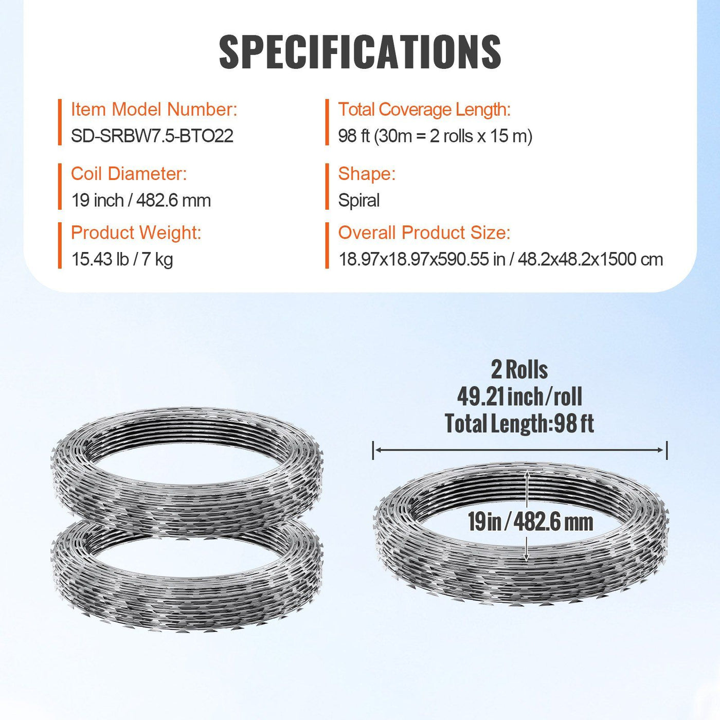 98 ft galvanized steel razor wire roll single spiral coil for perimeter fence - feature detail