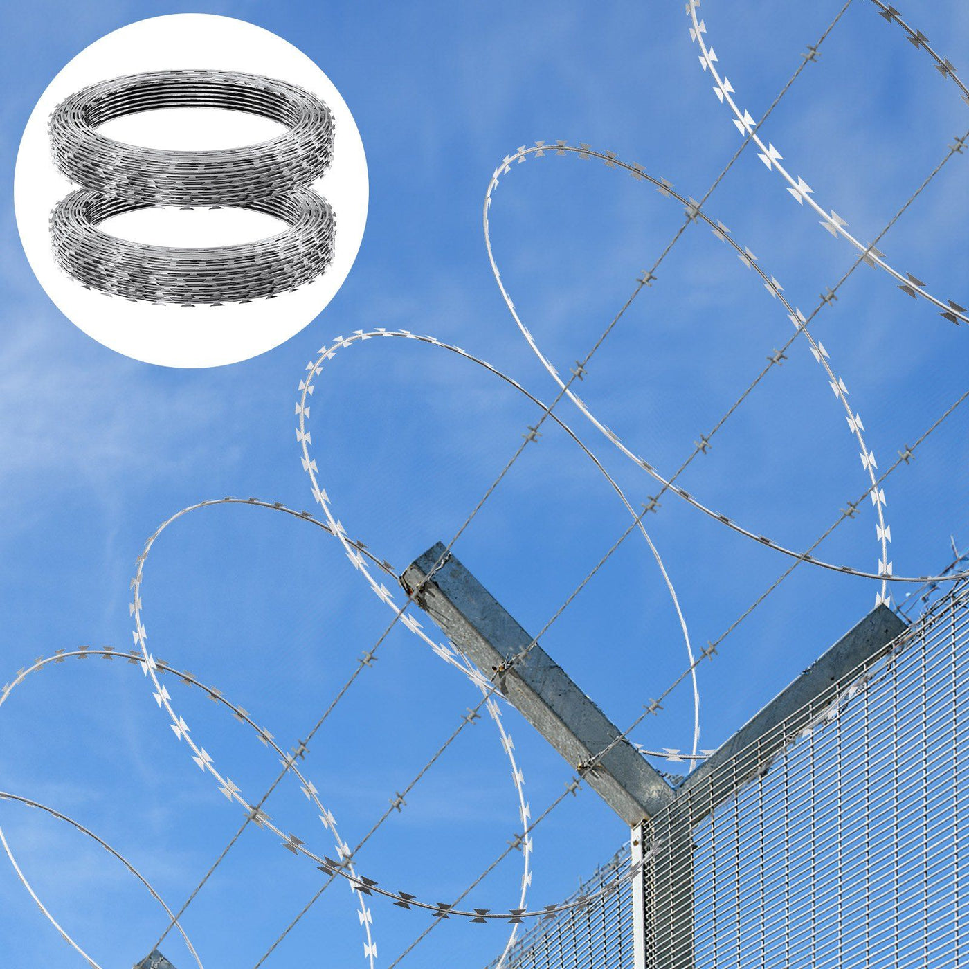 98 ft galvanized steel razor wire roll single spiral coil for perimeter fence - additional view