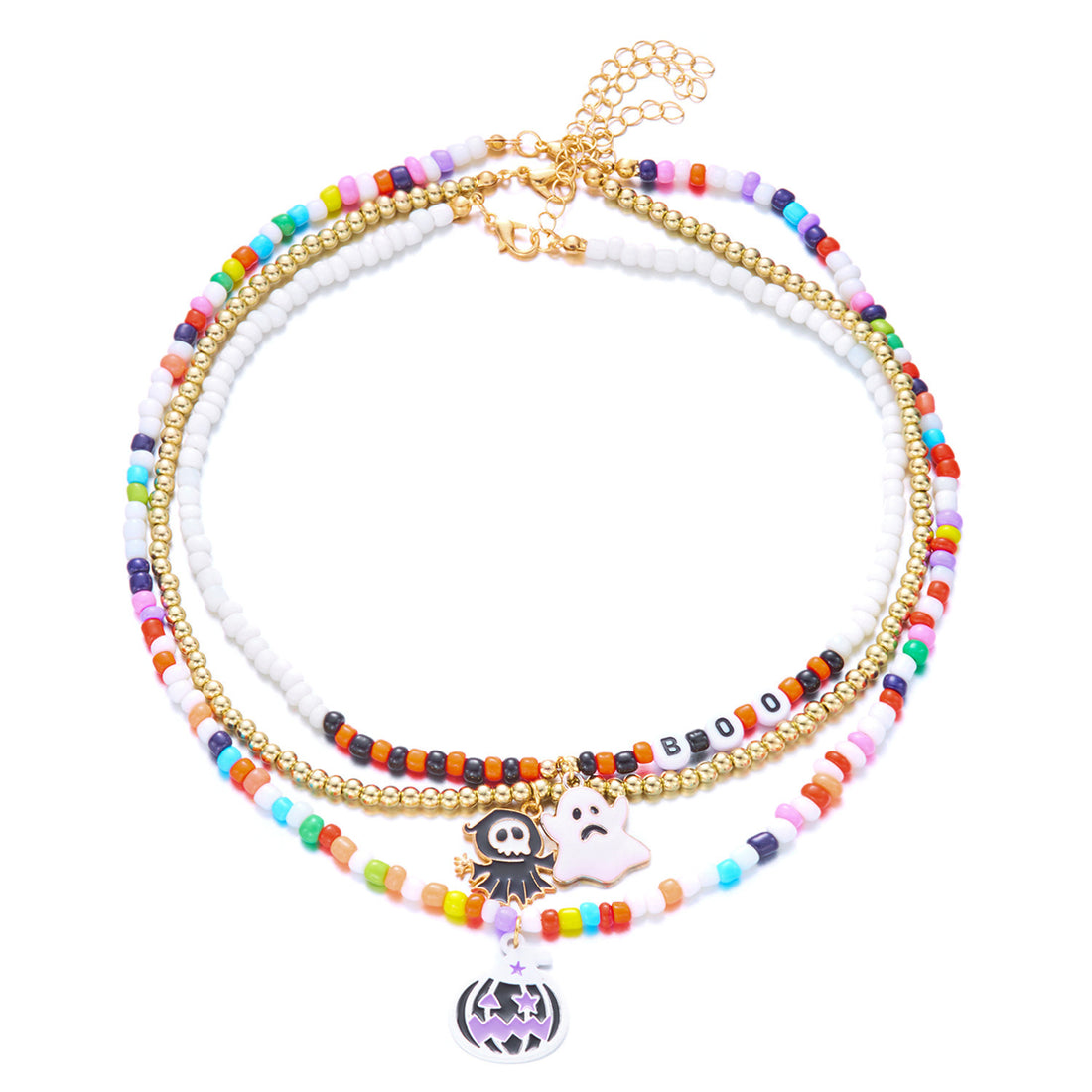 Halloween Beaded Ghost Pumpkin Pendant Necklace