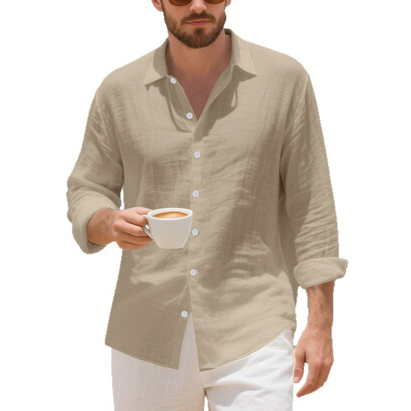 Men's Linen Blend Long Sleeve Button Down Casual Relaxed Fit Shirt