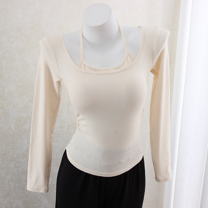 Hanging neck slim waist slimming long sleeve top