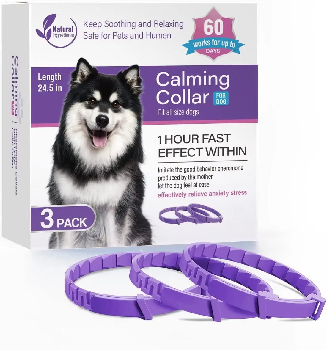 CalmPaws calming collar 62 cm size shown on larger pet