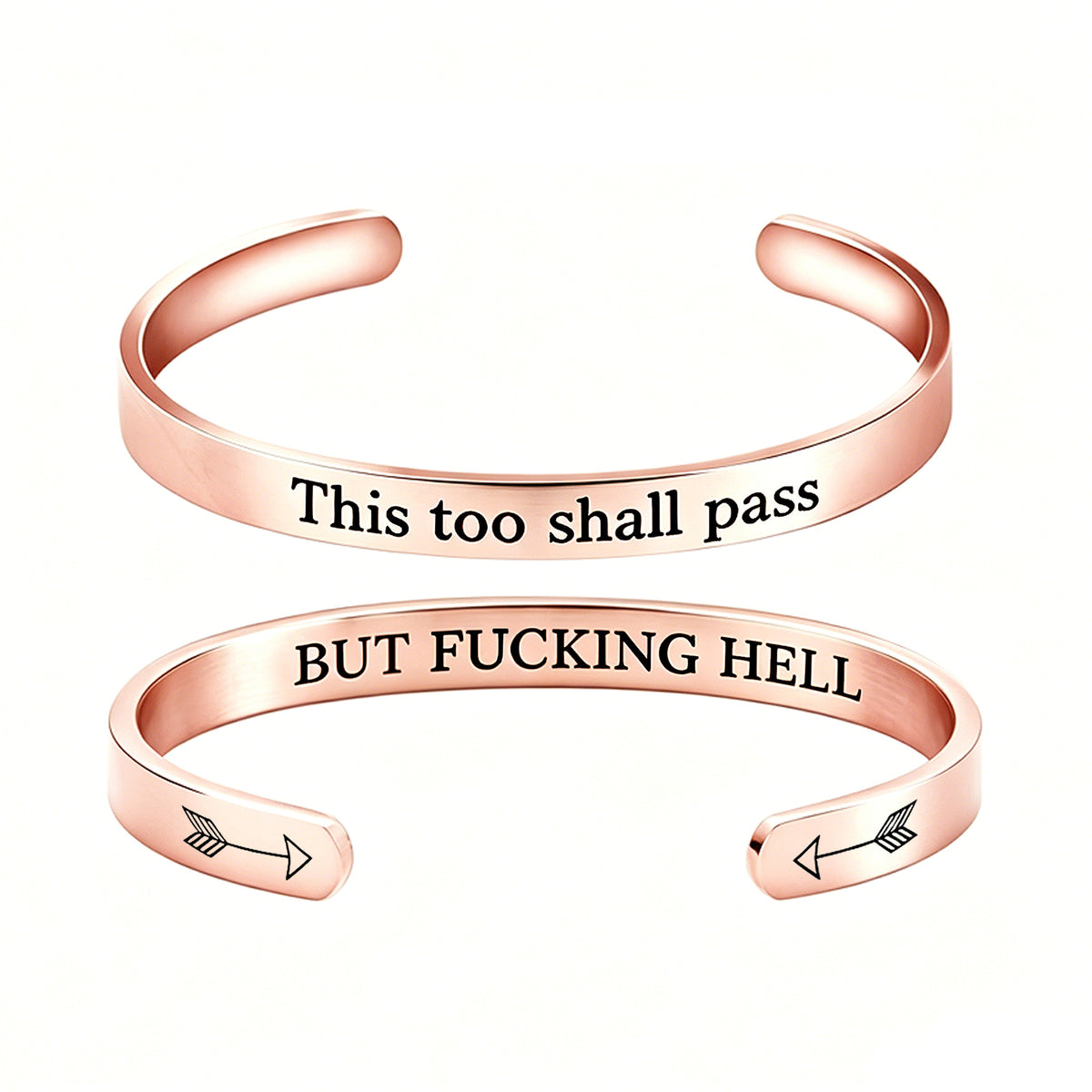 Engraved C-Shape Stainless Steel Bracelet