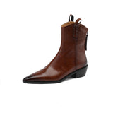 Pointed Toe Thick Heel Genuine Leather Ankle Boots