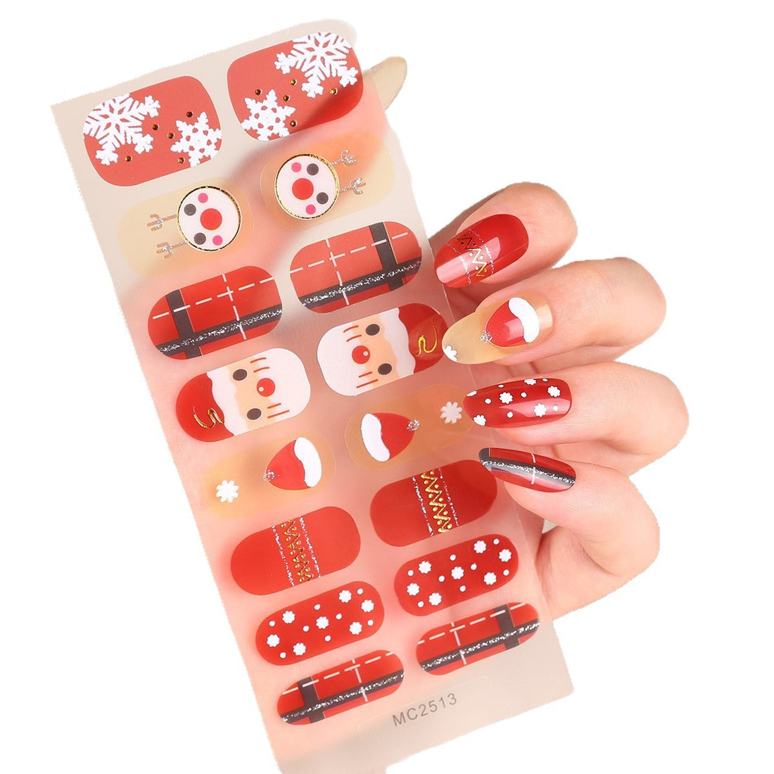 16-Finger French Christmas No-Bake Gel Nail Stickers Self-Adhesive Nail Polish Film Manicure Decals