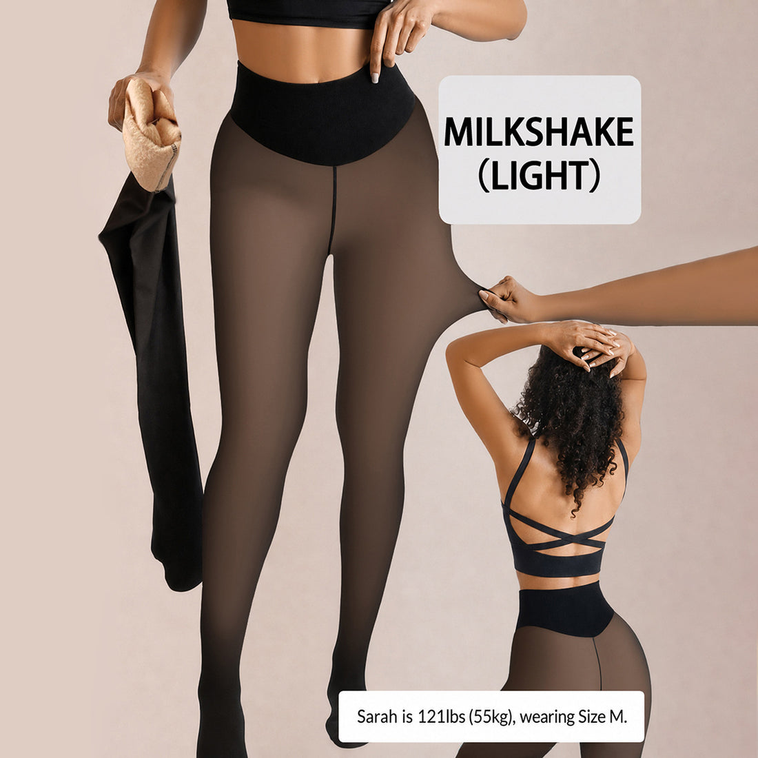 Women's high-waisted sheer skinny leggings in a warm brown tone, photo 7