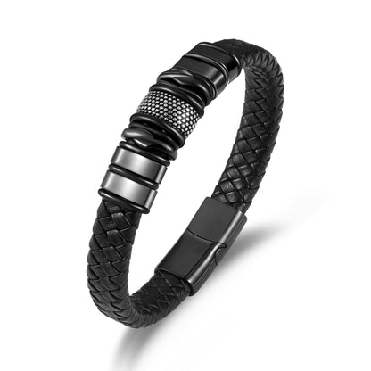 Men's business leather bracelet simple stainless steel magnetic bracelet fashion versatile trend woven leather bracelet