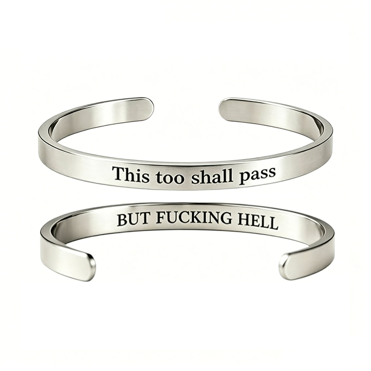 Engraved C-Shape Stainless Steel Bracelet