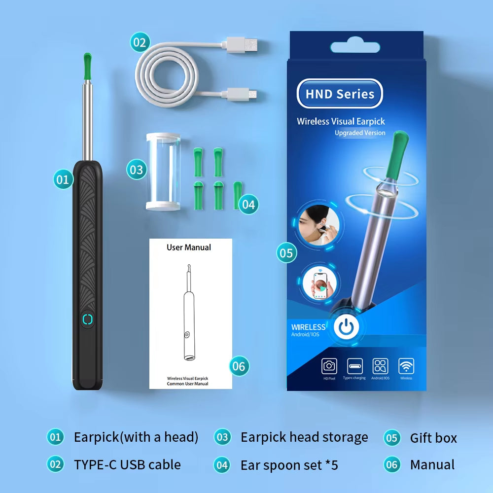 Dropshipping Ear Cleaner with Camera Wireless Ear Sticks Otoscope USB C Charging Endoscope Wax Removal Tool Earpick Mini Camera