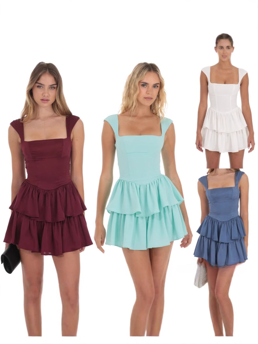Women's square neck sleeveless smocked mini dress with pleated skirt, photo 4