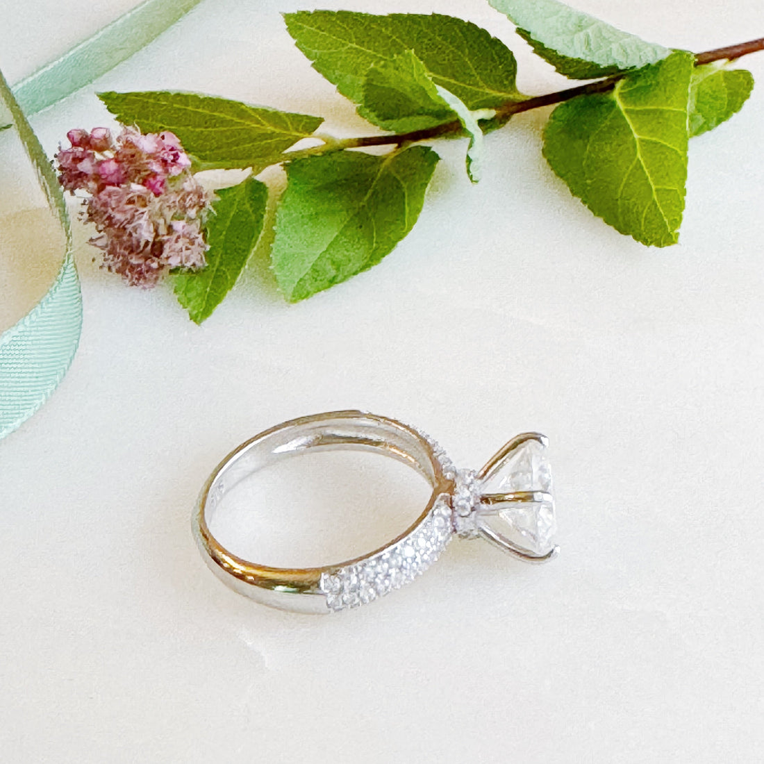Hidden Halo Round Cut Moissanite Engagement Ring - Image 5