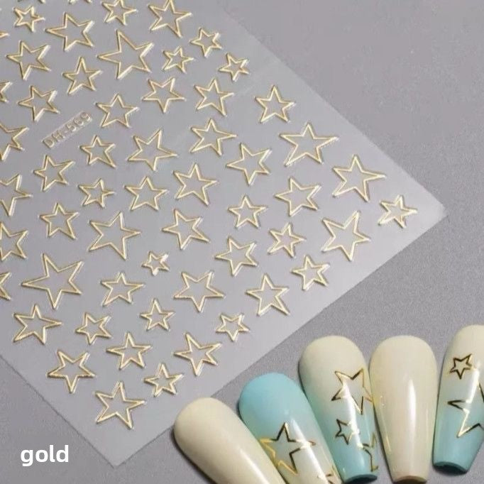 Five-Pointed Star Nail Stickers in White, Black, Gold, Silver, image 7 of 8