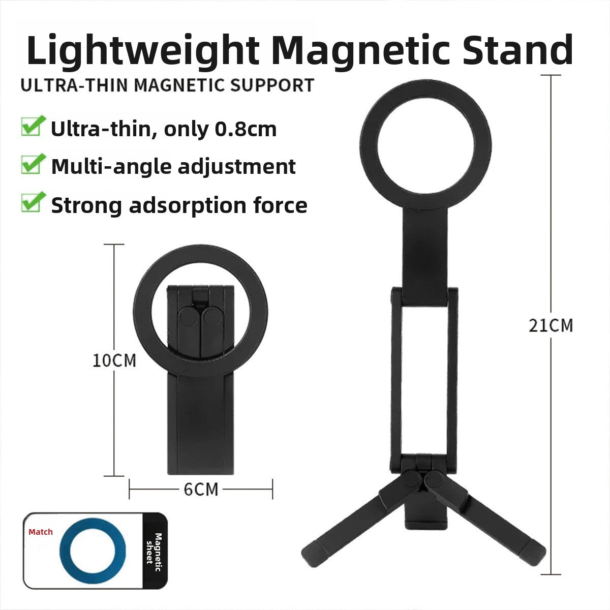 Magnetic Phone Stand with Foldable Tripod