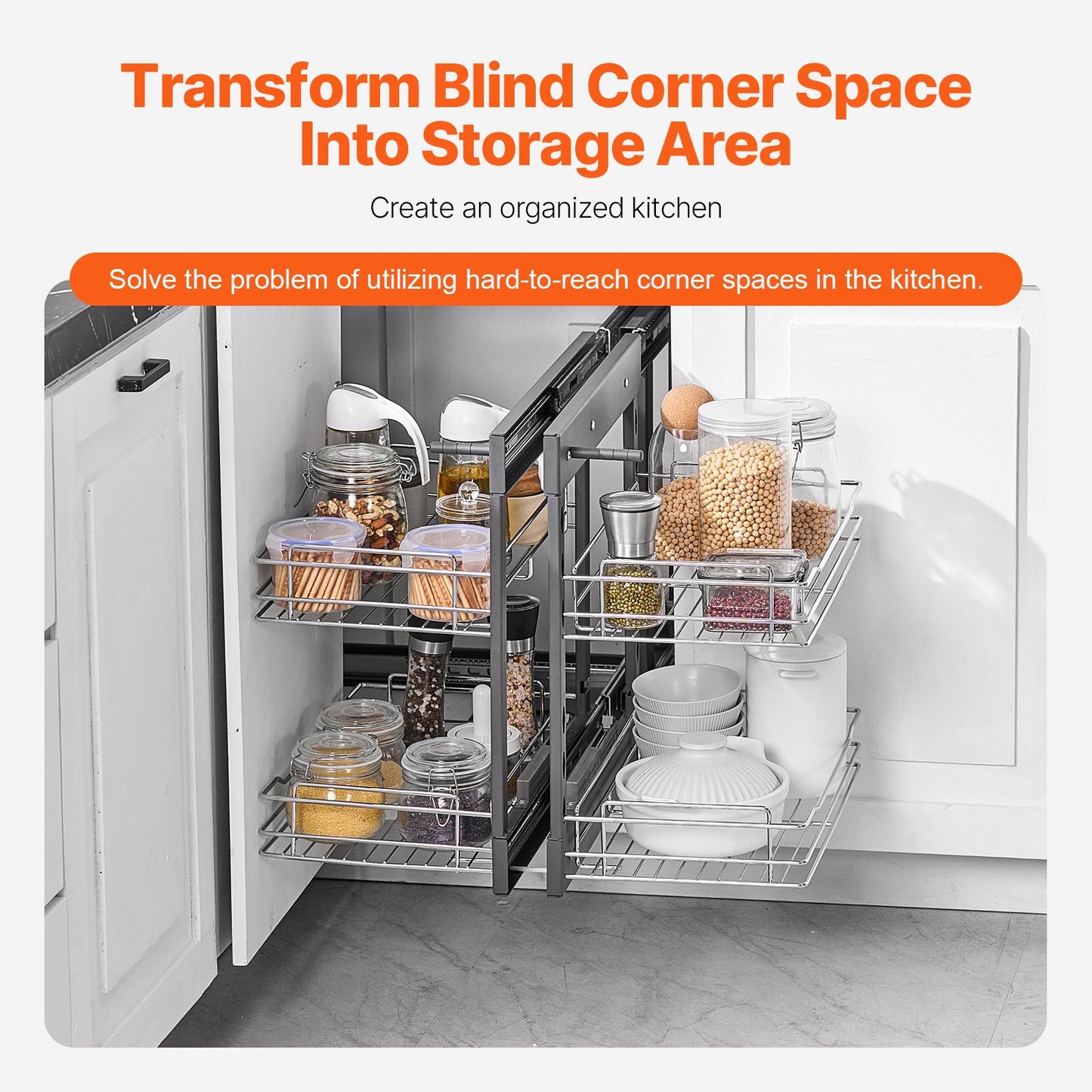 Blind Corner Pull-Out — Chrome 4-Shelf Organizer