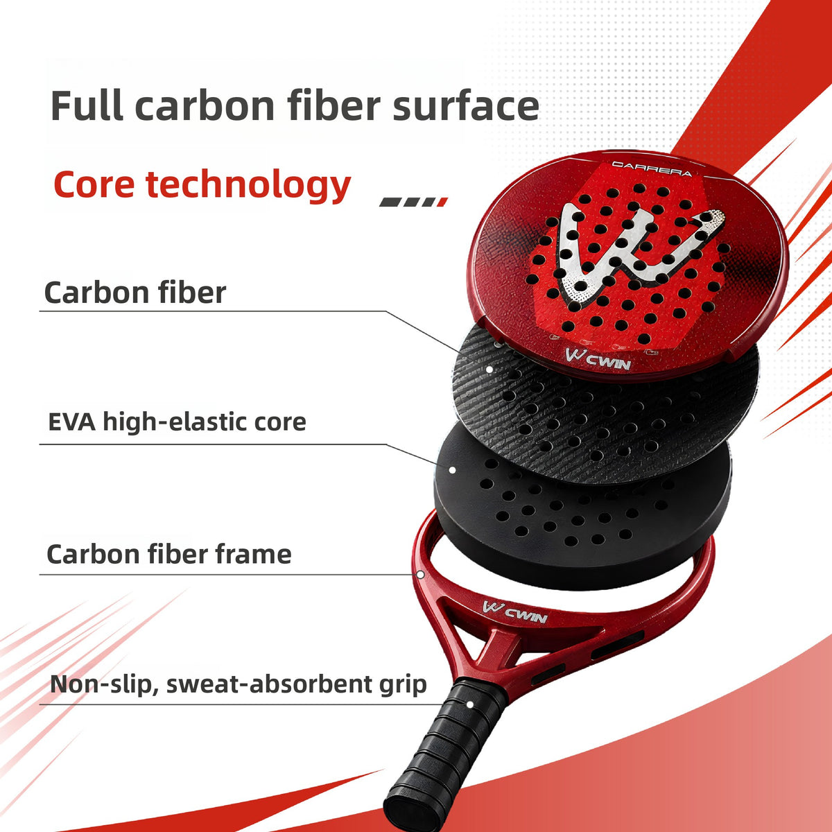 Carbon Fiber Padel Racket with Bag