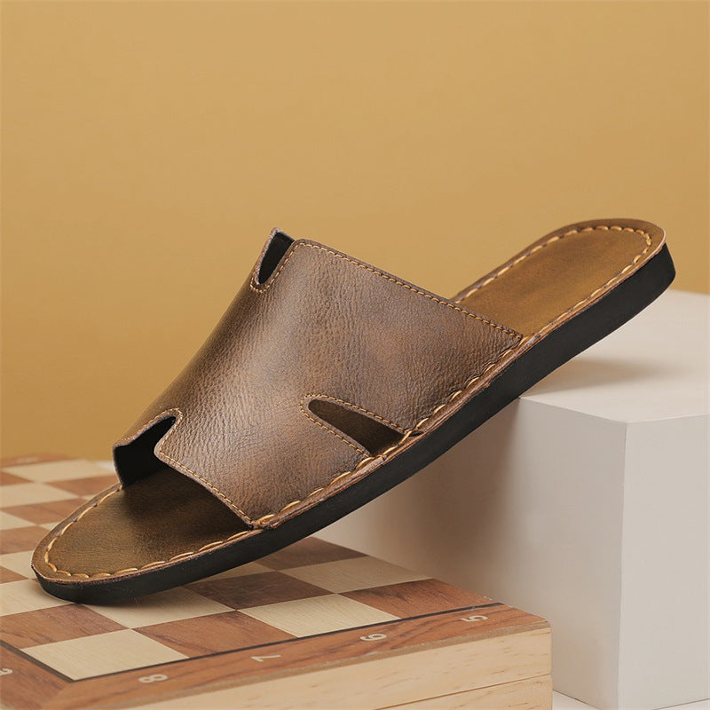 Mens Genuine Leather Slip On Slippers