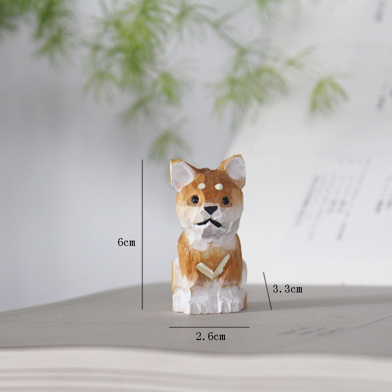 Hand-Painted Basswood Animal Figurines and Keychains in shiba dog
