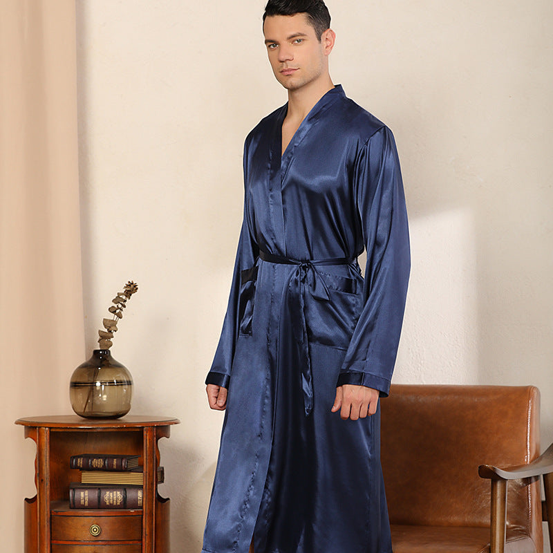 Men's Solid Color Long Sleeve Kimono Robe Thin Bathrobe