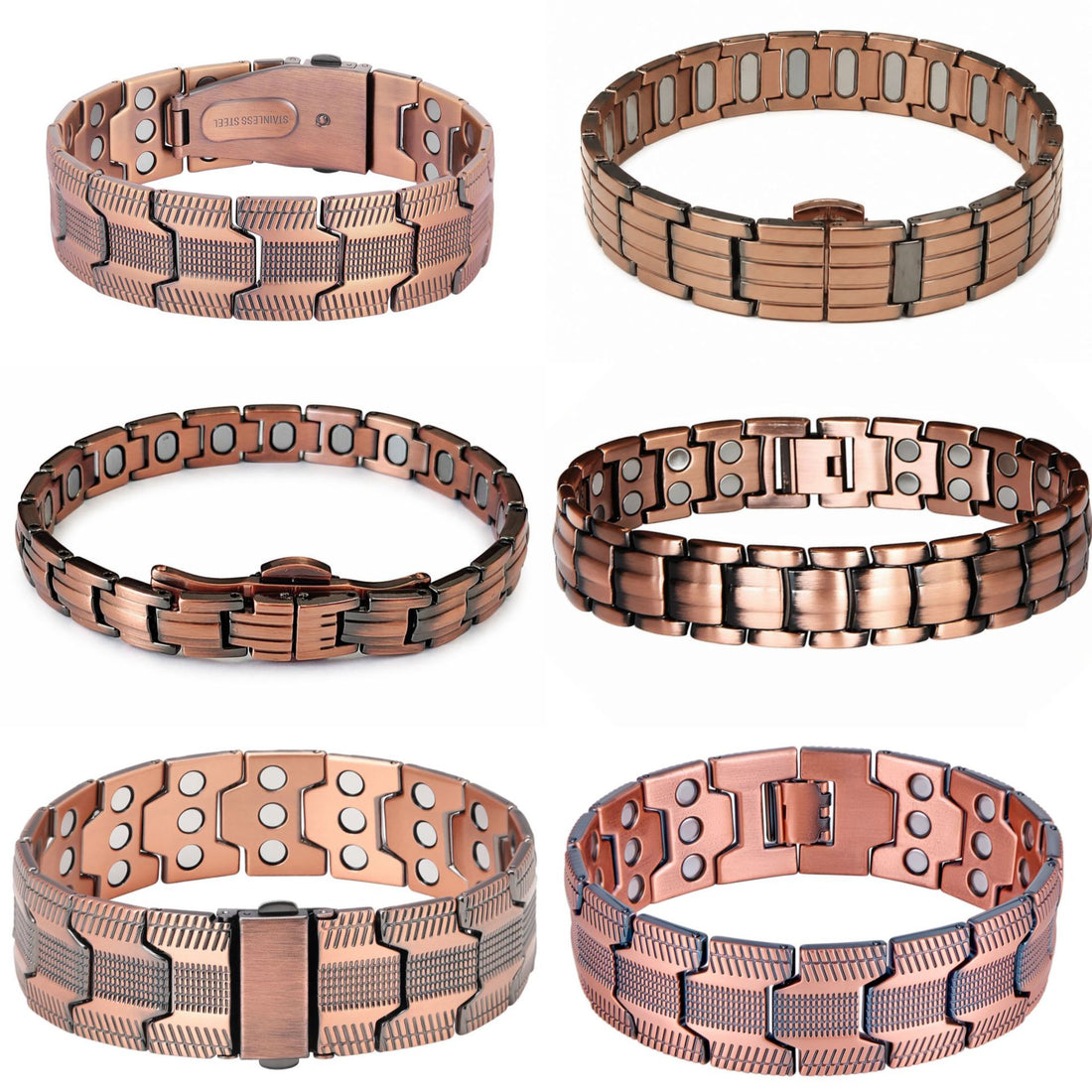 Copper three-row magnet bracelet electroplated brushed folding buckle
