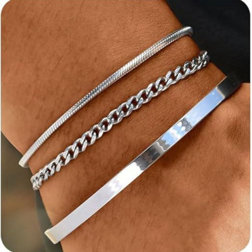 Layered Geometric Stainless Steel Bracelet Set product image 4
