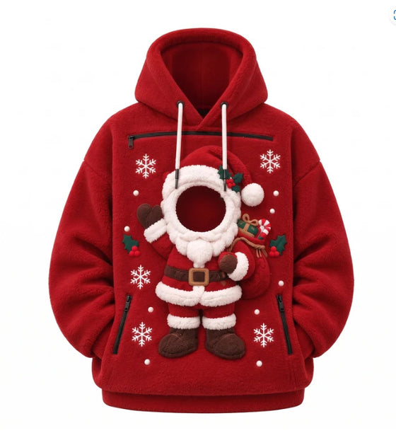Christmas Cat Pouch Hoodie, Santa Pet Carrier Hoodie, Your Pet Becomes Santa's Face