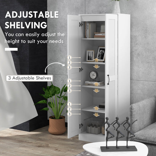 White Tall Storage Cabinet with Adjustable Kitchen Shelves