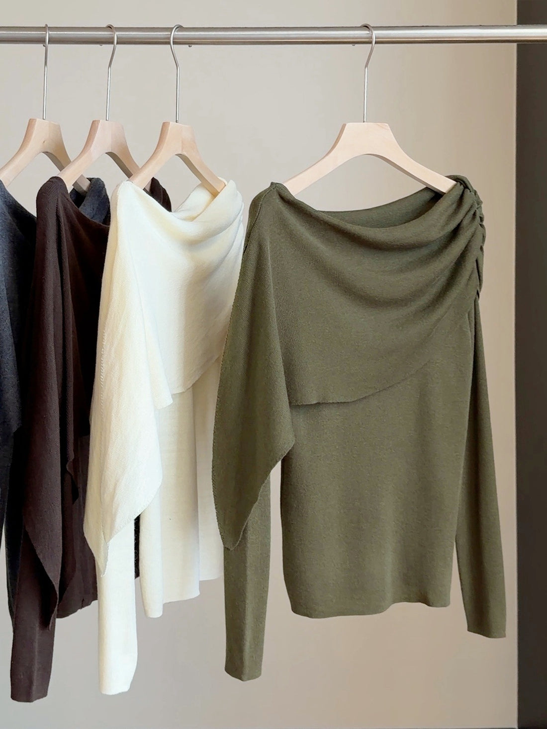 Women Knitted Cape Style Pullover Faux Two Piece Loose Top