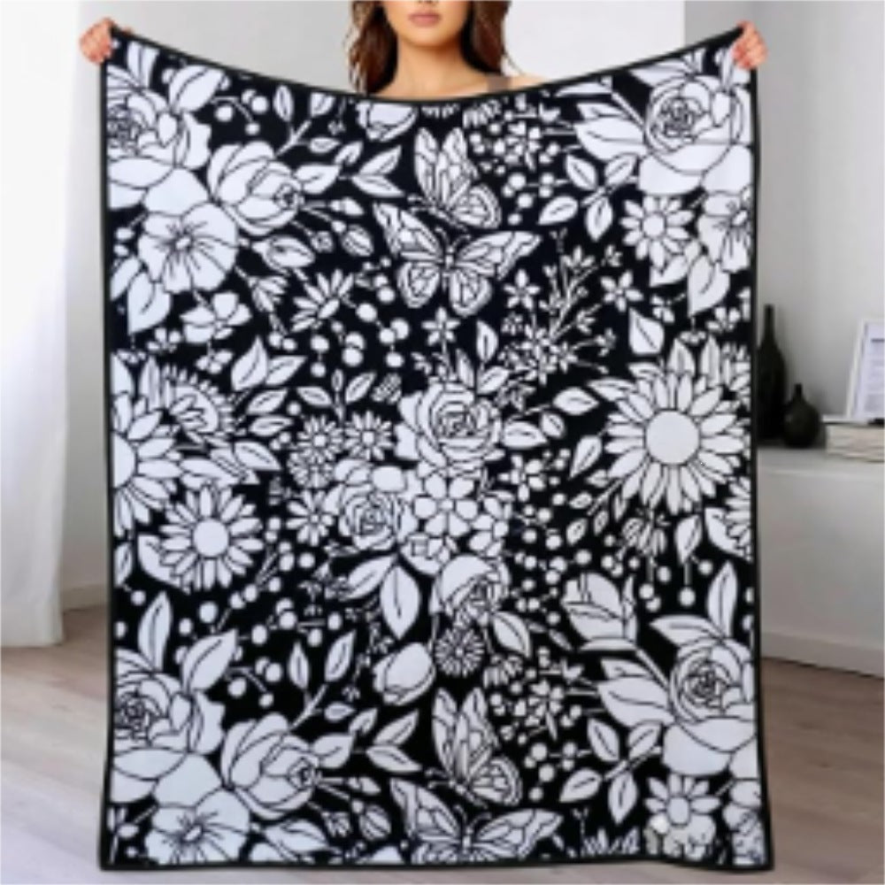 Black and white line drawing flannel blanket for coloring, photo 5