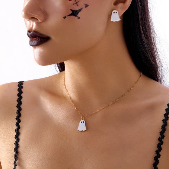 Halloween Ghost Necklace Earrings