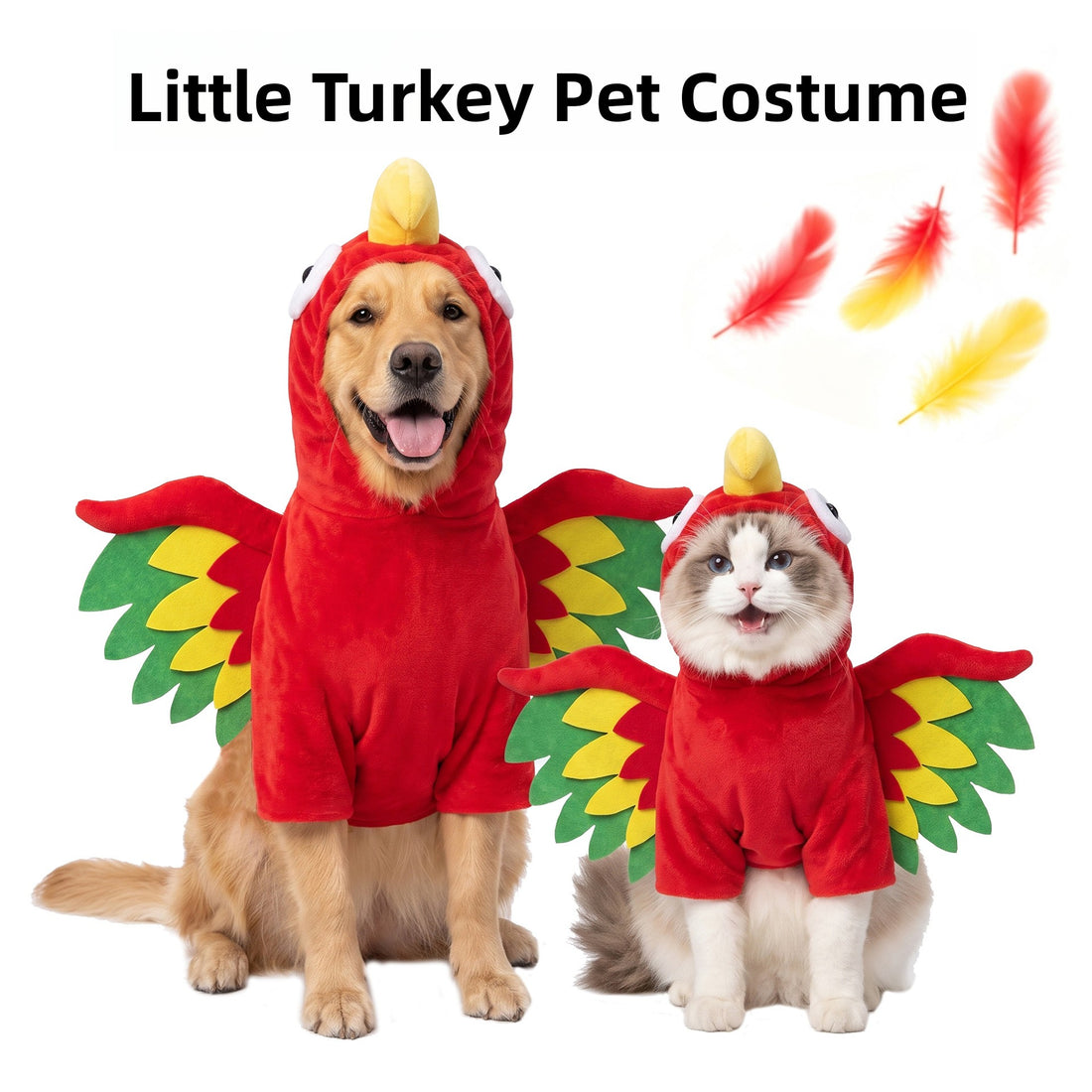 Pet Turkey Costume Vibrant Wings Hooded Transformation Outfit Cat Dog