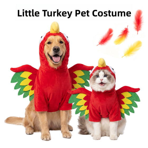 Pet Turkey Costume Vibrant Wings Hooded Transformation Outfit Cat Dog