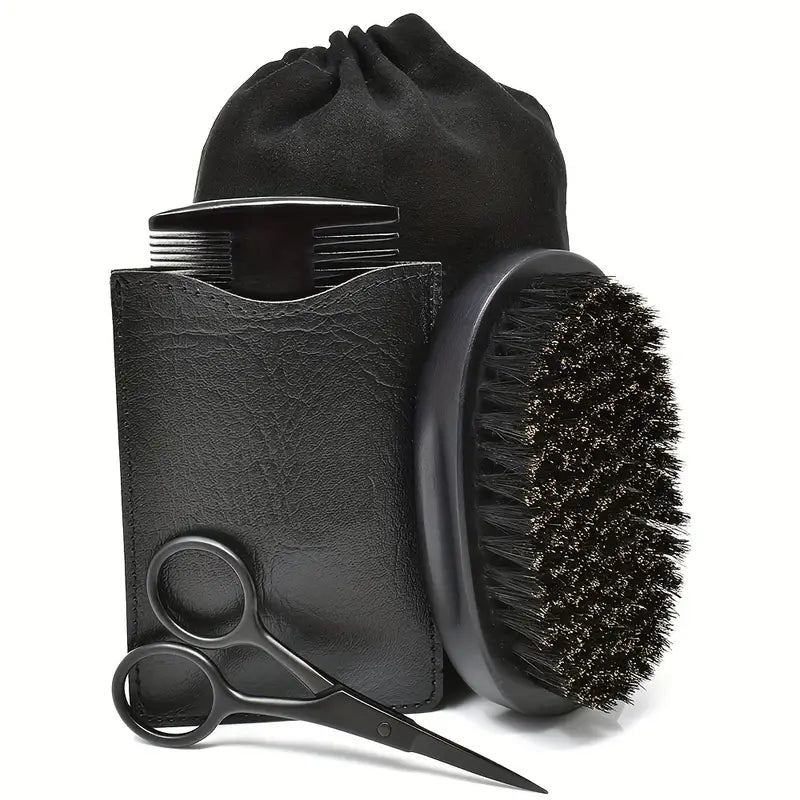 Beard Grooming Kit with Comb, Brush, and Scissors - Image 1