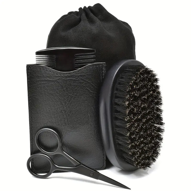 Beard Grooming Kit with Comb, Brush, and Scissors - Image 1