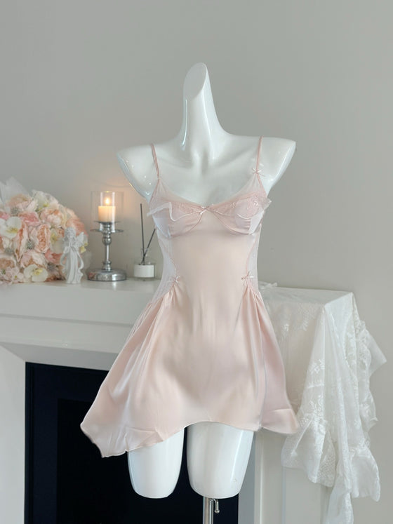 Women Satin Camisole Nightgown V-Neck Lace Sleepwear