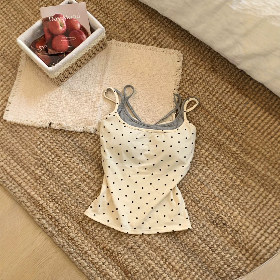 polka dot faux two-piece camisole