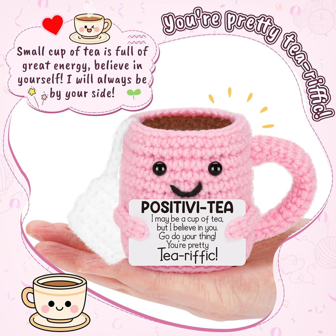 Handmade Crochet Positive Tea Cup Doll Ornament