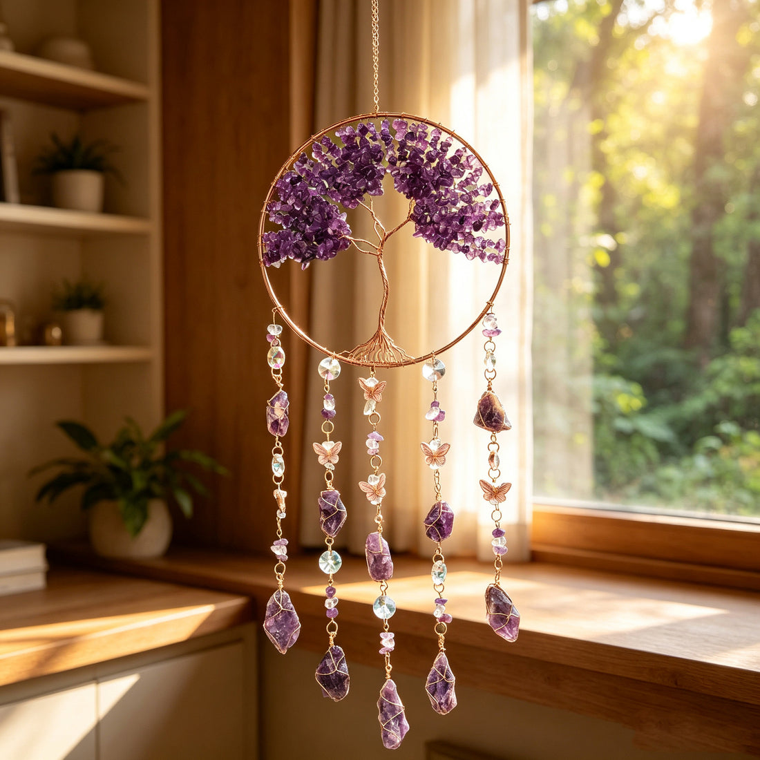 Natural agate crystal wind chime pendant