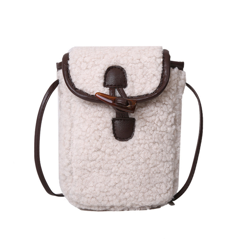 Women's Plush Lamb Wool Crossbody Bag Simple Trendy Phone Purse