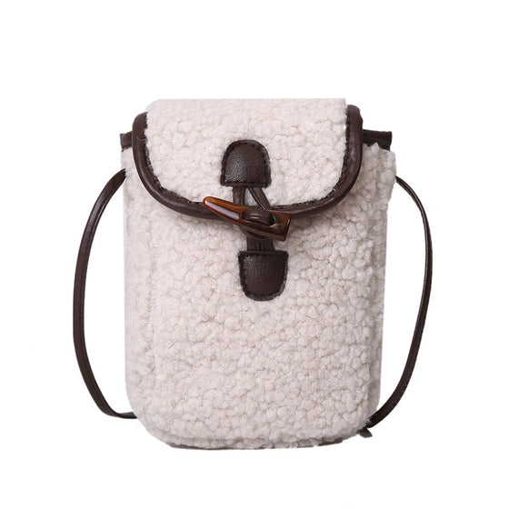 Women's Plush Lamb Wool Crossbody Bag Simple Trendy Phone Purse