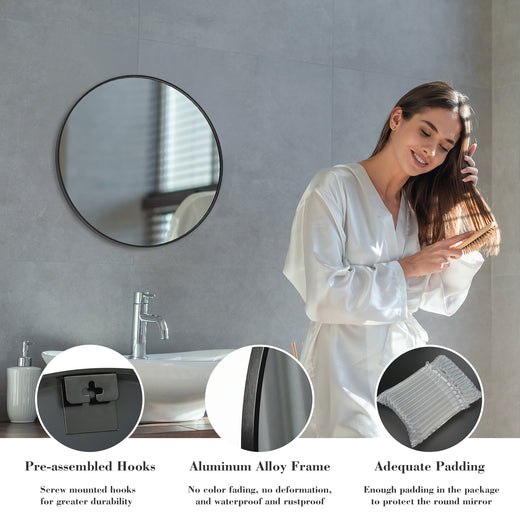 20 Inch Black Circular Wall Mirror for Home Decor