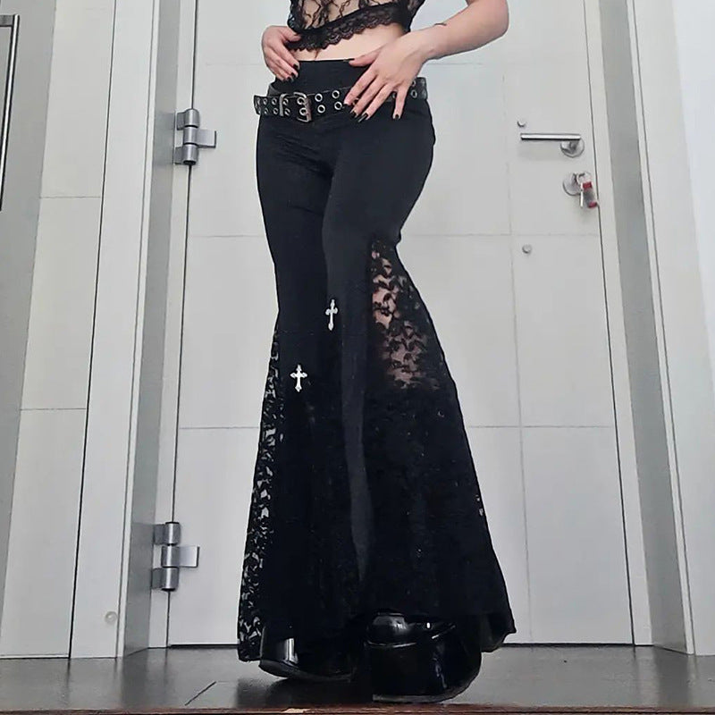 Women's High-Waisted Lace Splicing Butt-Lifting Boot-Cut Pants