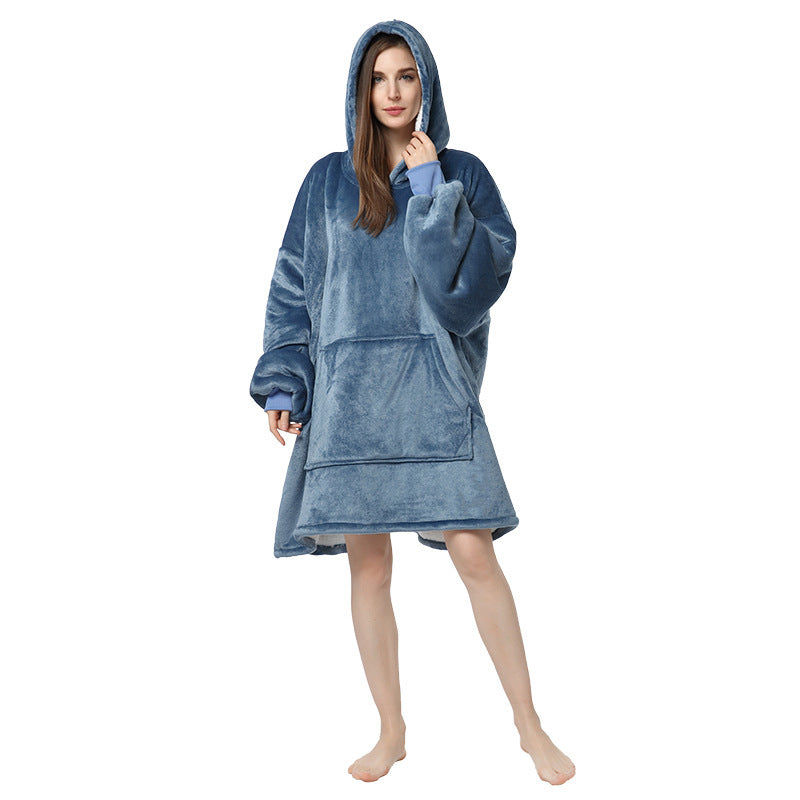 Flannel Hooded Pullover Sweatshirt Pajamas Wearable Blanket Lazy Clothes