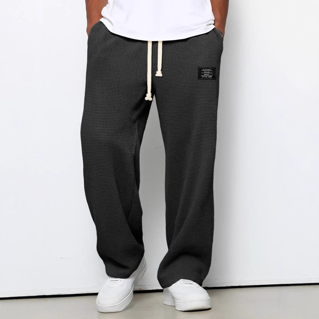 Men?s Waffle Texture Loose Wide-Leg Casual Pants